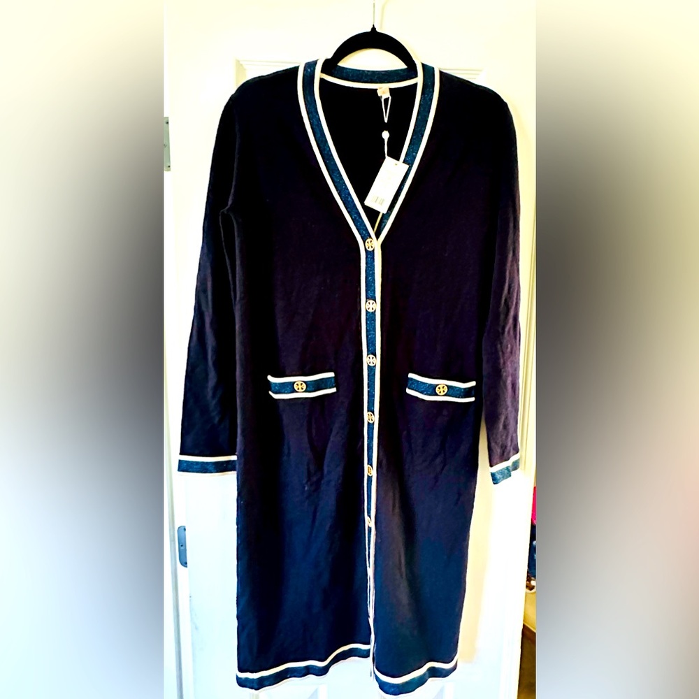 Tory Burch Longline Madeline Cardigan (Navy)